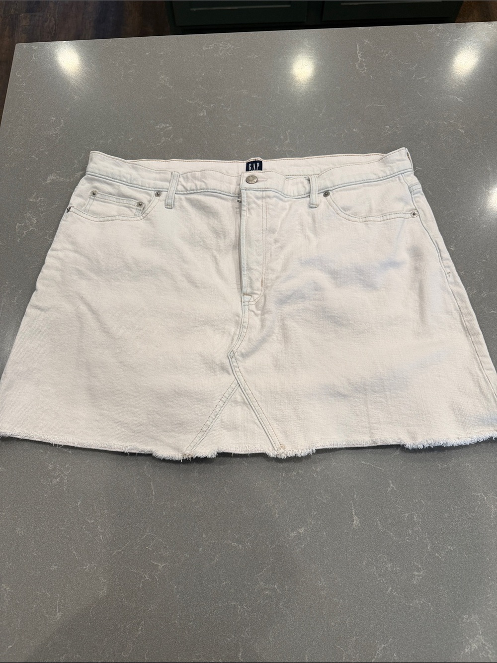 GAP White Denim Mini Skirt with Subtle Frayed Hem